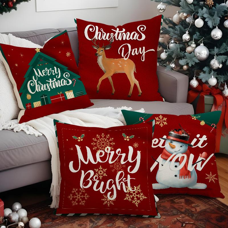 New Red Snowman Christmas Pillow Case Line Printed Pillow Case Festive Room Sofa Decoration Cushion Case