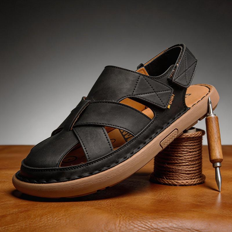 Sandales pour Hommes Respirantes Cuir Creux Bout Fermé Anti-Odeur Nouvelles Semelles Souples Antidérapantes Résistantes à l'Usure Chaussures d'Extérieur pour Plage pour Adolescent