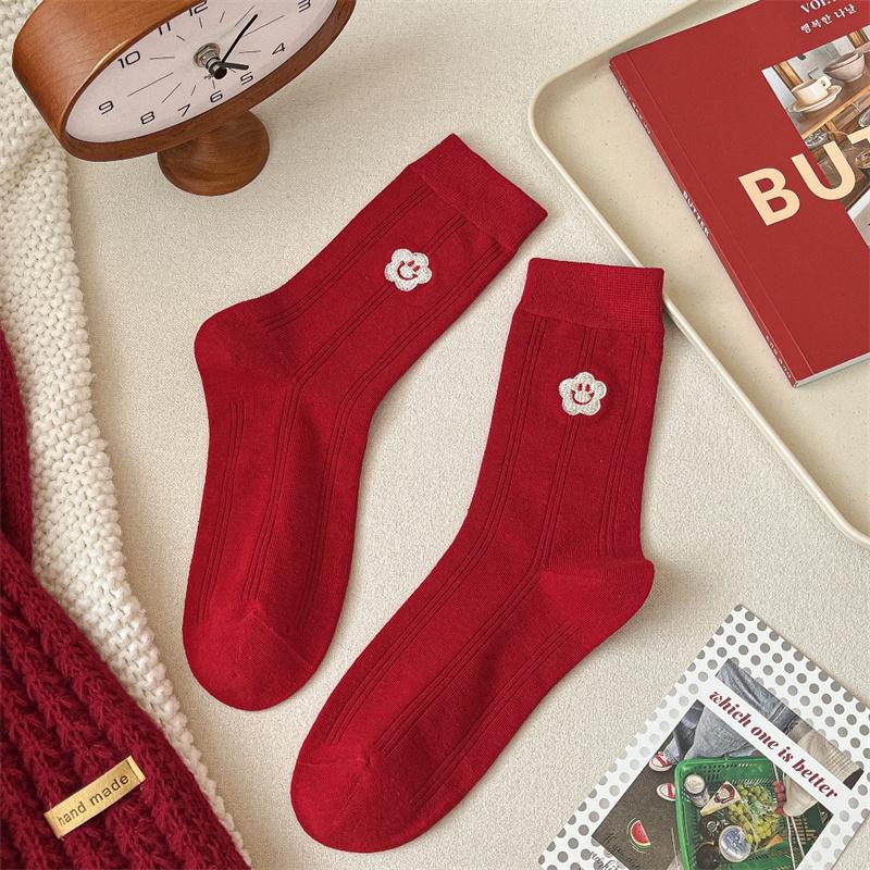 

Большие красные новогодние носки без костей с изображением знака зодиака года, детские носки с бантом из деревянной ткани с ушной раковиной, модные носки средней длины на удачу