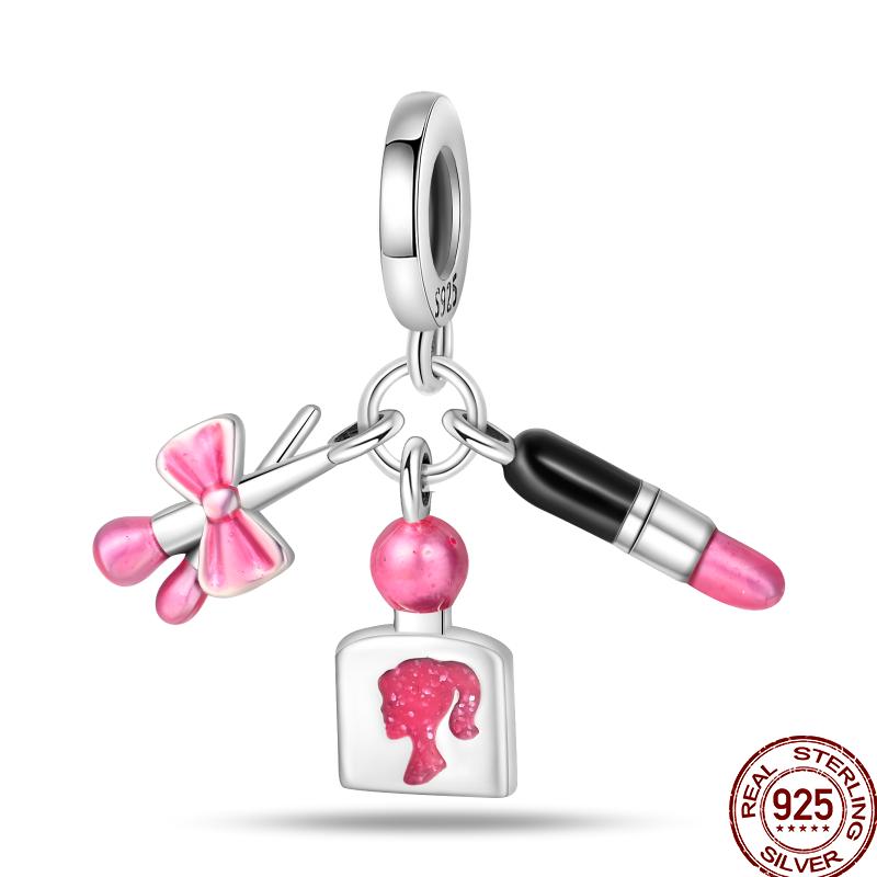 925 Silver Romantic Princess Pink Dress Lipstick Dancing Shoes Charm Beads For 3MM 925 Original Bracelet Jewelry
