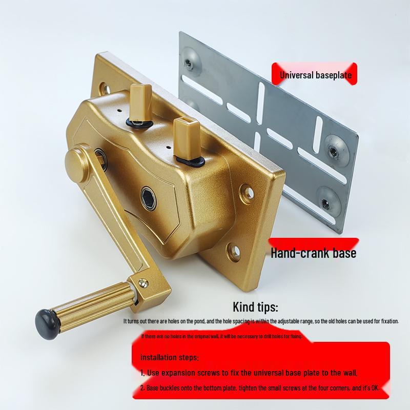 Universal Hand Crank No-Punch Clothes Drying Rack with Adjustable Hole Distance for Balcony.