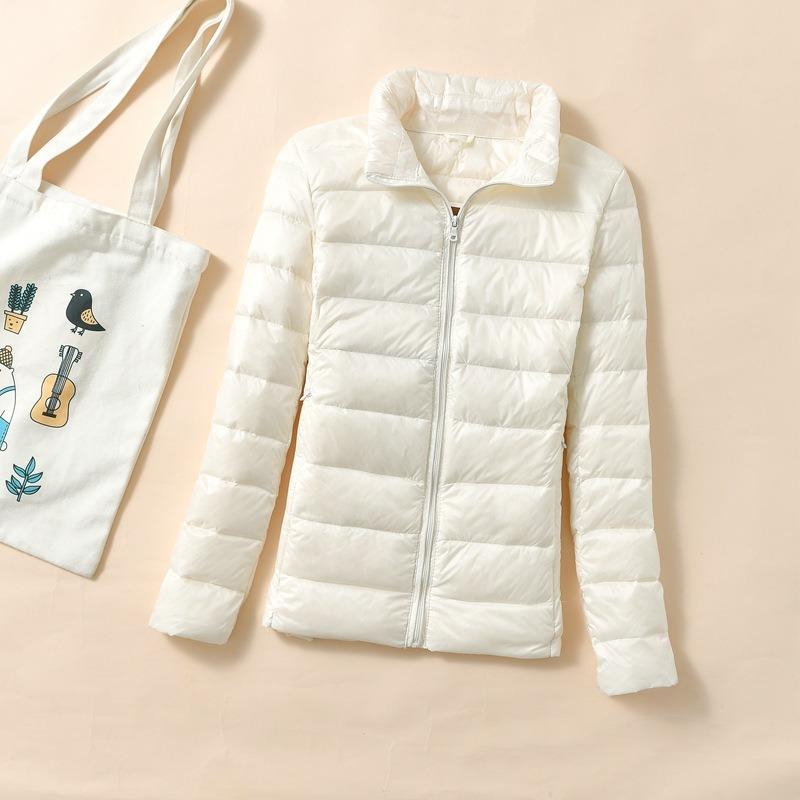 Feather large size down jacket women's new winter short light and thin stand-up collar thickened warm and slim white duck down jacket