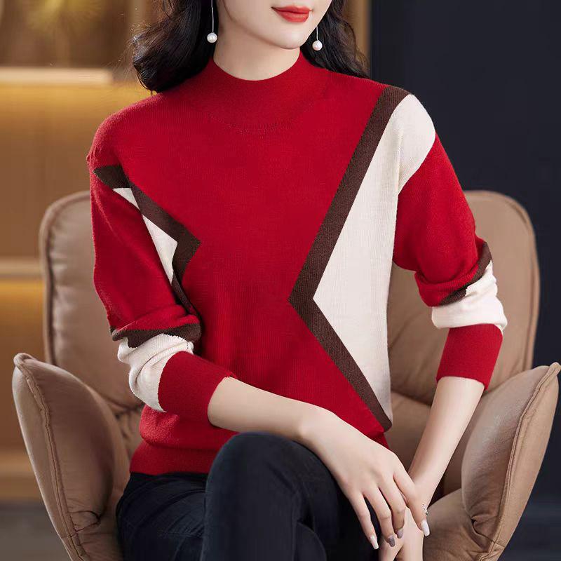 

ZANZEA Женская блузка колор-блок с полувысоким воротником и длинным рукавом, пэчворк 2XL