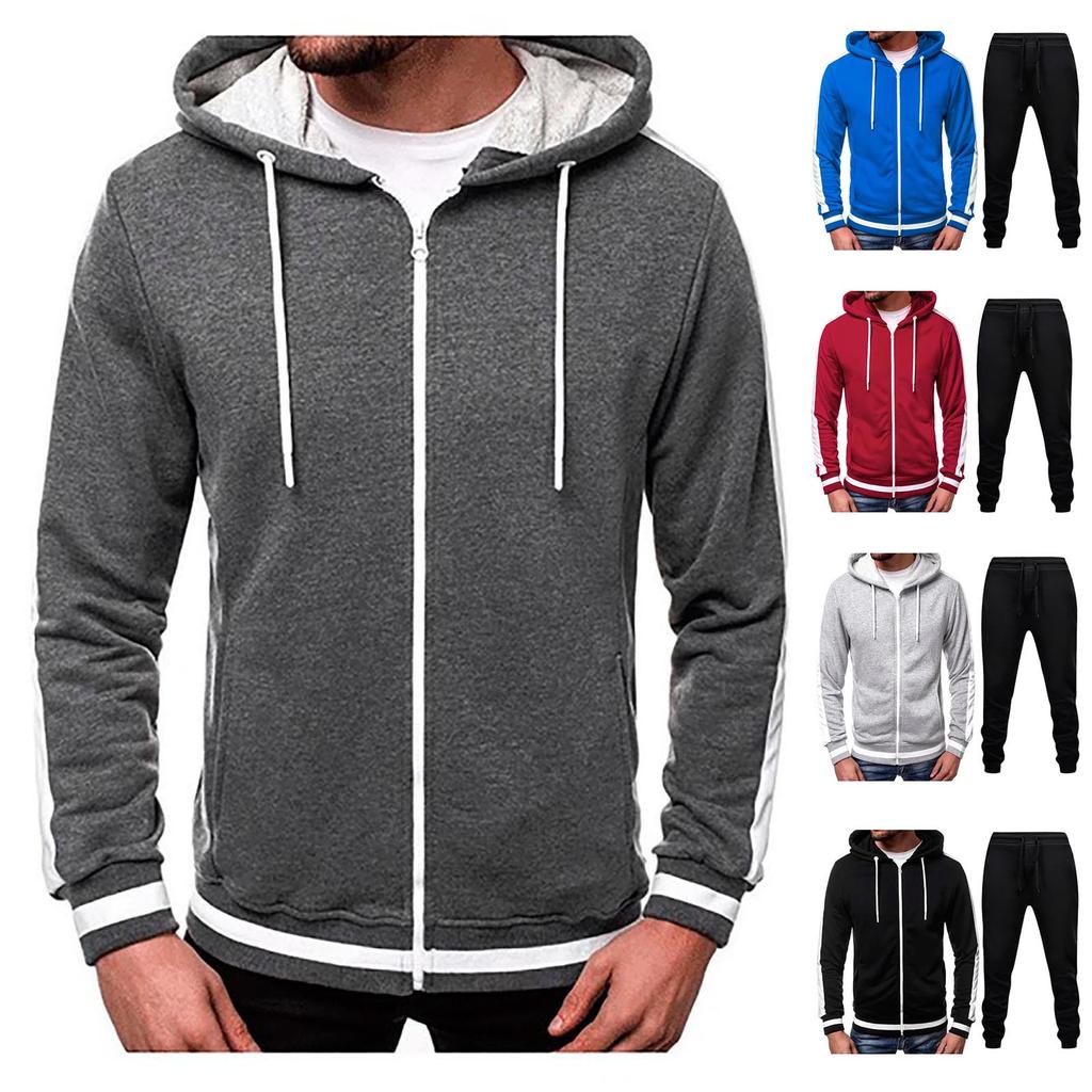 Men's Winter Sports Casual Fitness Suit With Dots Hoodie Sweatshirt And Pants