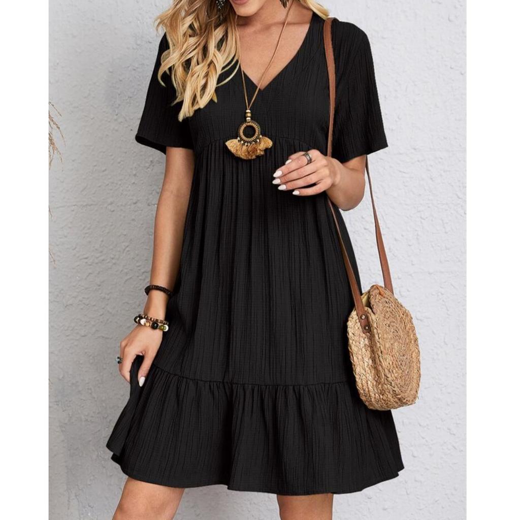 Bohemian Womens Clothing Printed lace patchwork Bohemian casual vacation style dress Short sleeved waistband flowing dress