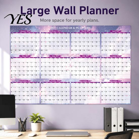Yearly Planning Sticker Year-round Wall Calendar, Rewritable Erasable Self Adhesive Family Schedule Board Large Planner for And Organization
