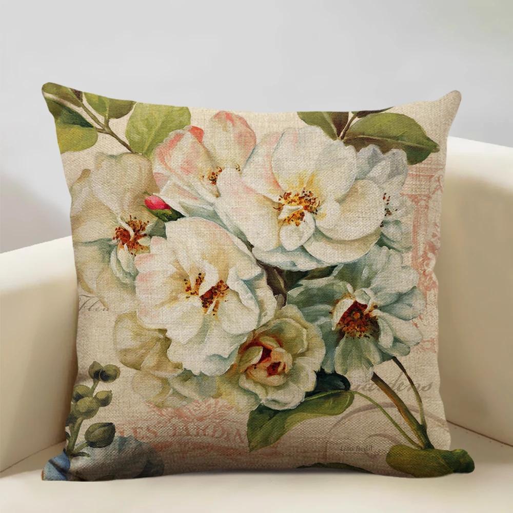 Retro Style Cushion Cover 45x45cm Linen Pillow Case Living Room Sofa Decor Pillowcase Colorful Exquisite Flower Pattern Car Seat