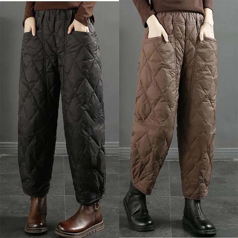Ultra-lightweight Down Pants Women's High-end Loose Outer Wear Winter Thickened High-waist Straight Cotton Pants