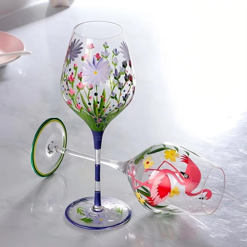 Kreative Bemalte Tulpe Hohe Cocktailgläser Blume Kristall Saft Champagnergläser Rotweingläser Hausgemachtes Trinkgeschirr