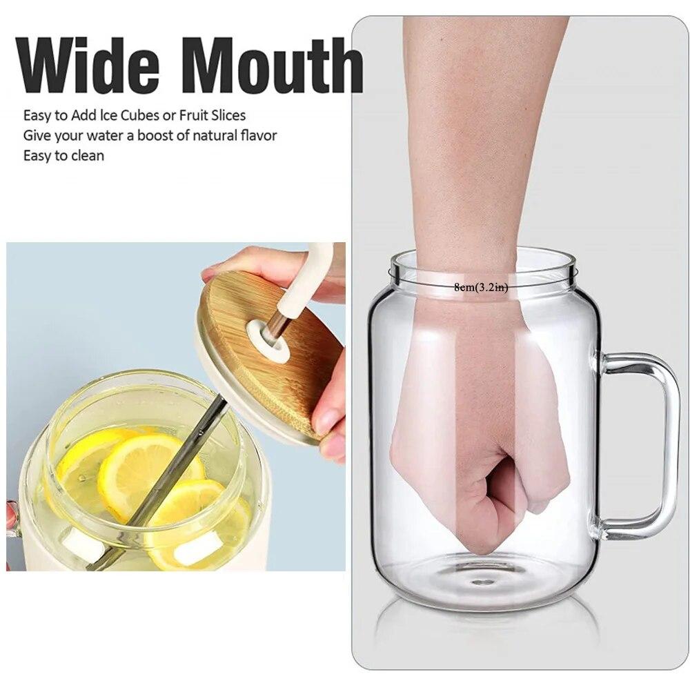1200ml Glass Cup With Lid and Straw Bubble Tea Cup With Cup Cover Juice Glass Beer Can Milk Mocha Cups Breakfast Mug Drinkware