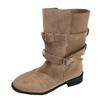 Queen Fan Khaki Retro Dicke Ferse Mittelstiefel Kinder 2025 Neu Herbst mit Rock Schlank Westernstiefel