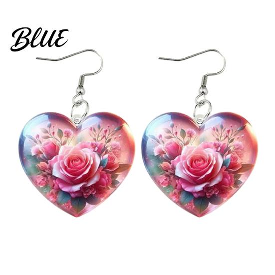 Comfortable Acrylic Earrings 1 Pair Hook Rose Flower Pattern Heart