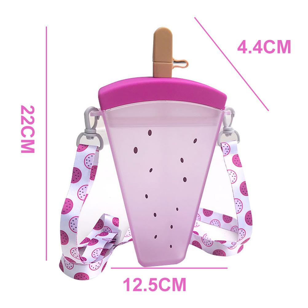 Cute Watermelon Ice Cream Bottle 320ml with Strap Pink