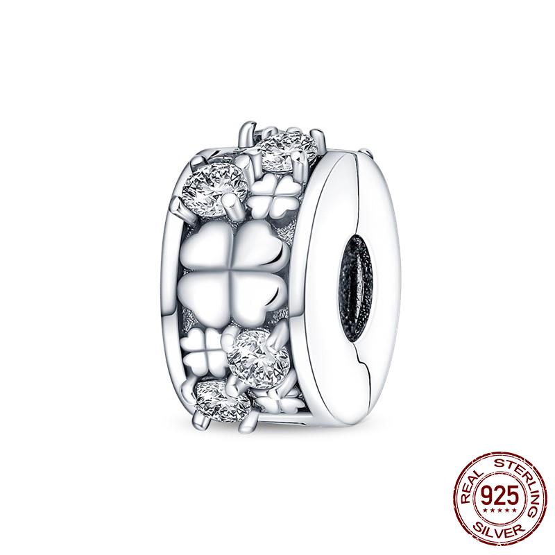 925 Silver Clasp CZ Pave Daisy Beads Stopper Clip Fit Original Bracelet Jewelry 1