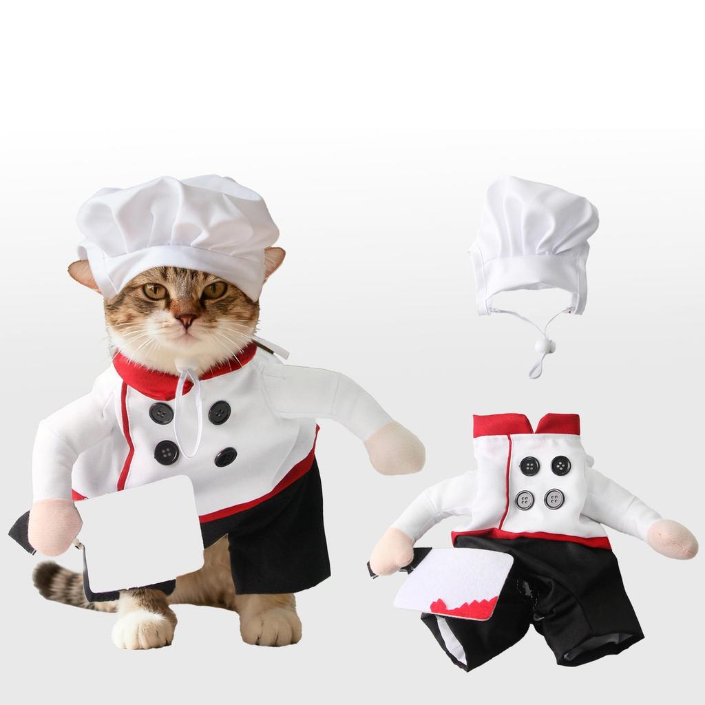 Halloween Funny Pet Costume Chef Cosplay Dress Party Dress Up Apparel In Stock