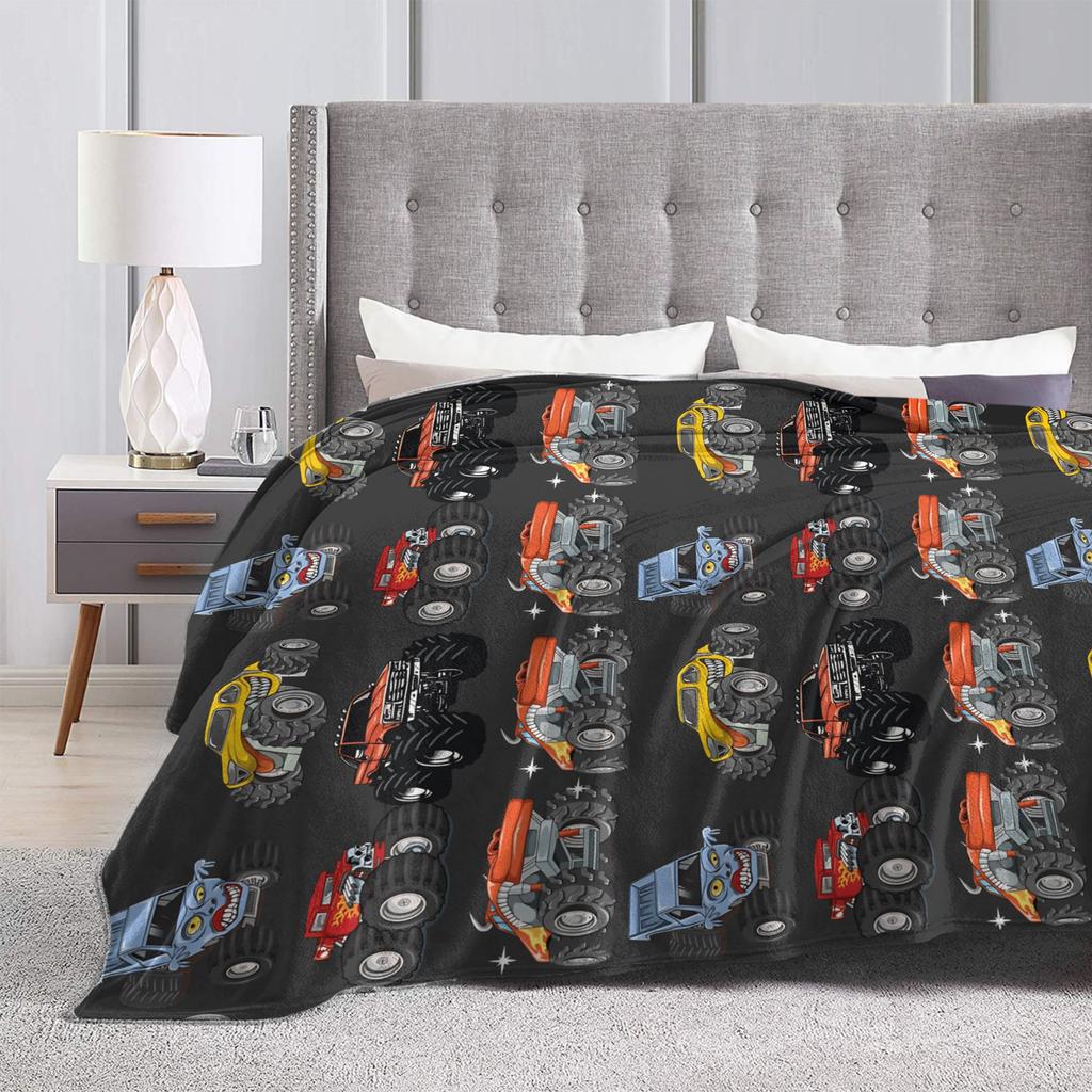 Toy Monster Trucks Warm Blanket Students Plush Throw Blanket Graphic Outdoor Flannel Bedspread Sofa Bed Cover