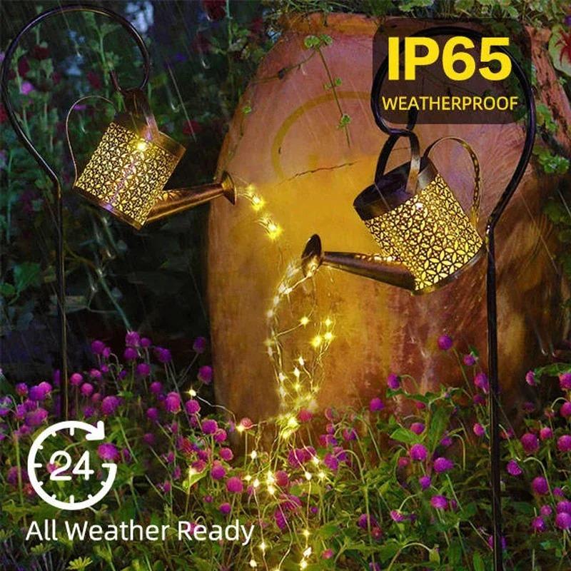 Solar Watering Can Light Outdoor Garden Art LED String Light Hanging Kettle Lantern Pathway Patio Decorative Lamp Stake Light