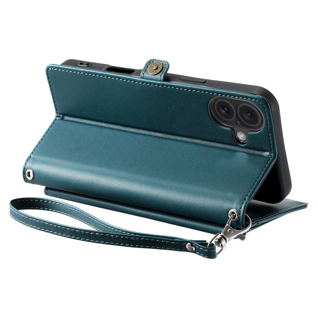 Für iPhone 16 Plus Lederhülle Brieftasche Ständer Handyhülle mit Riemen