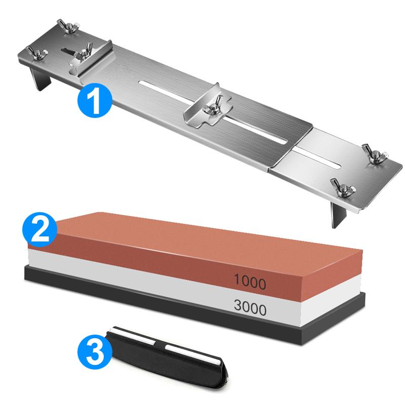 Grit 240-8000# Sharpening Stone Stainless Steel Base with Double-Sided Whetstone Adjustable Holder Kitchen Sharpening System