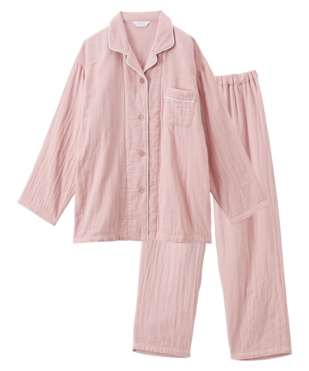 

Nissen Pajama and Loungewear Gauze Size 4L Set, Triple-Layer 100% Cotton, Collared, Open-Front Pajamas, Pink,