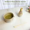 4pcs Matcha Set, Japanese Matcha Kit, Matcha Whisk Set with 17oz Matcha Bowl with Spout, Whisk Holder & Bamboo Scoop, Matcha Tea Set, Matcha Starter