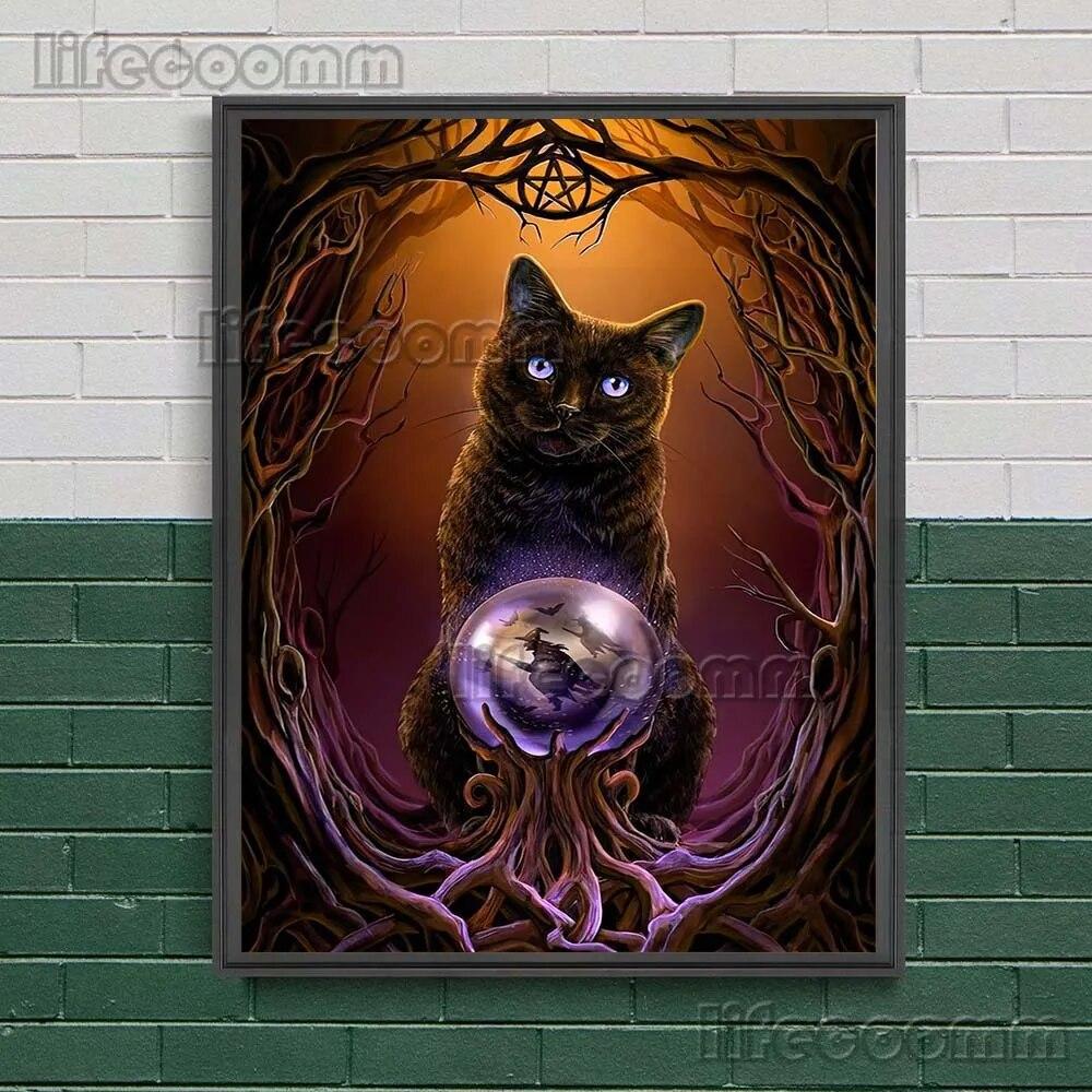 Black Cats Are Witches Vintage Wall Art Canvas Painting Dark Fantasy Art Black Gothic Moon Cat Art Poster And Print Home Decor No Frame