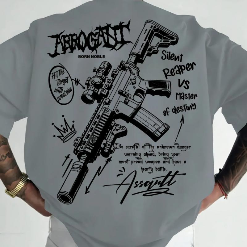 Summer Men Fun Graffiti M4 Elements and Handwritten Letter Pattern Trendy Streetwear T-Shirt 100% Pure Cotton Soft Material