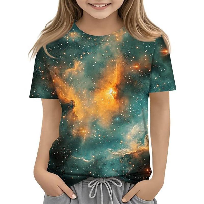 Kids T Shirts Fashionable Comfortable Starry Sky Pattern Children's Short Sleeved Round Neck T-shirt