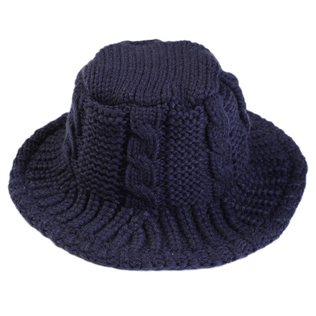 Women Winter Cable Knit Bucket Hat Twist Pattern Solid Color Warm Fisherman Cap HOM
