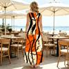 Women's U-Neck Sleeveless Maxi Dress Geometric Patchwork,Soft Fabric,Versatile for Loungewear,Outings & Travel Photoshoots