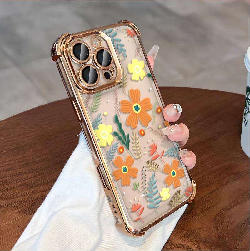 Case For iPhone 14 13 Pro Max 6 7 8 Plus 17 Air X XR XS Max Plating Violet Flowers Shockproof Transparent Soft Cover