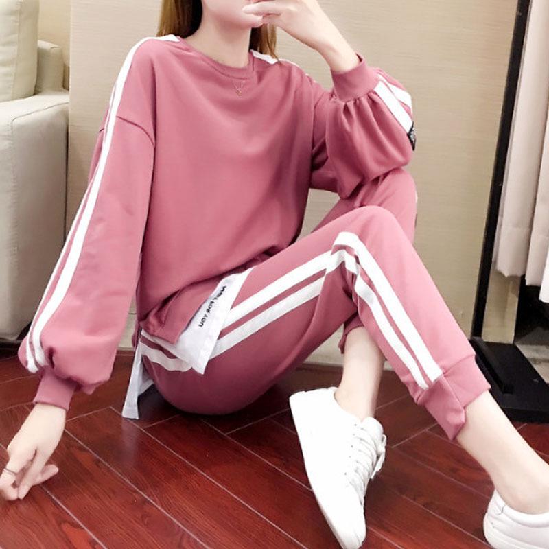 Women's Plus Size European & American Casual Sportswear Set - Autumn/Winter Long Sleeve Sweatshirt Two-Piece Set.