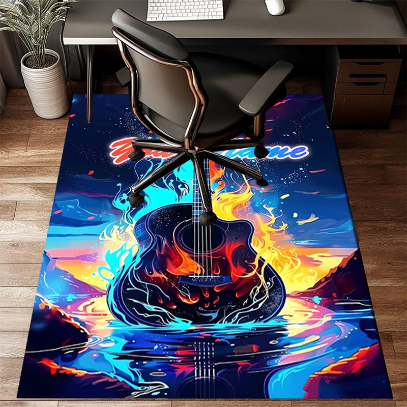 1PC Custom Name Guitar Flames Artwork Theme Floor Mat Ideal for Living Room, Game Rooms, Office, Bedroom Floor Mat Playful Design