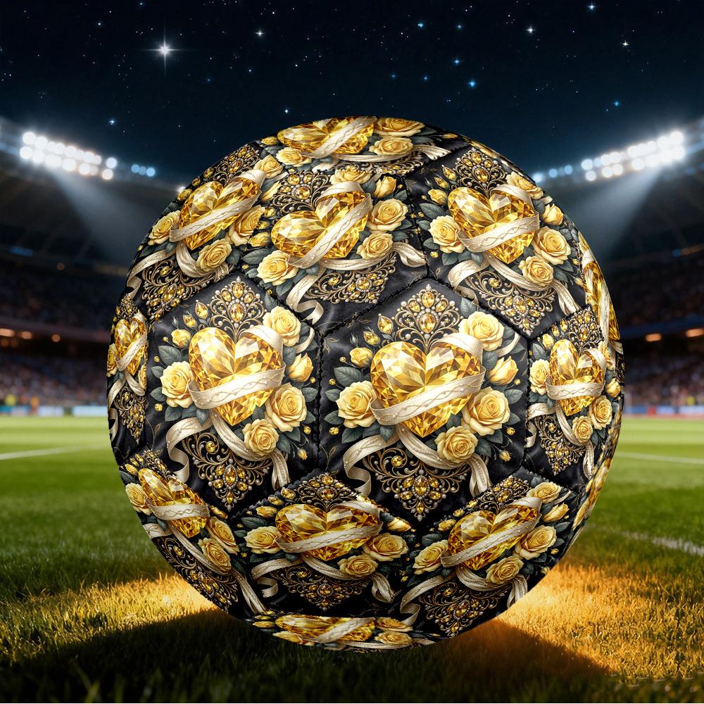 1pc Golden Heart Romance Size 5 Soccer Ball Professional Match Training Football Indoor &Outdoor Sports Ball Training Ball Lightweight Durable Y56