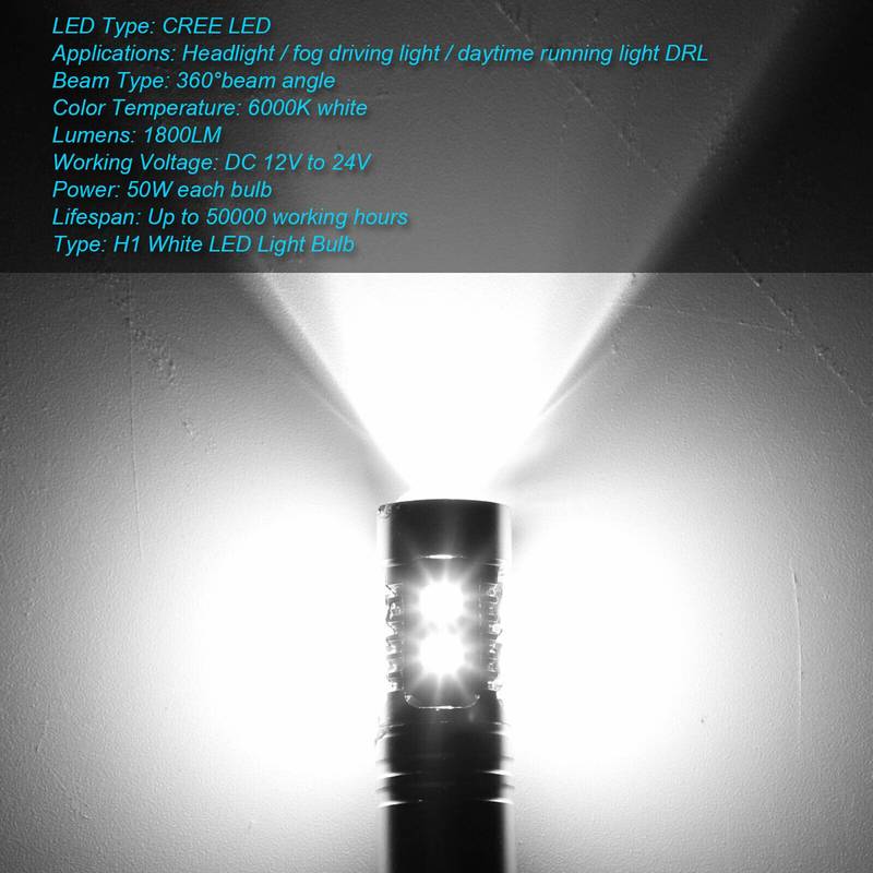 2Pcs Car Fog Lamp 100W H1 LED Headlight Bulbs 6000K 2835 SMD 10LED Super Bright Car High Low Motorcycle Headlights