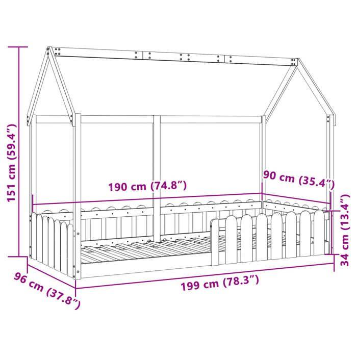 VidaXL Cadre de lit d'enfants forme de maison 90x190cm bois massif pin, cadre de lit en forme de maison, cadre de lit pour 850693