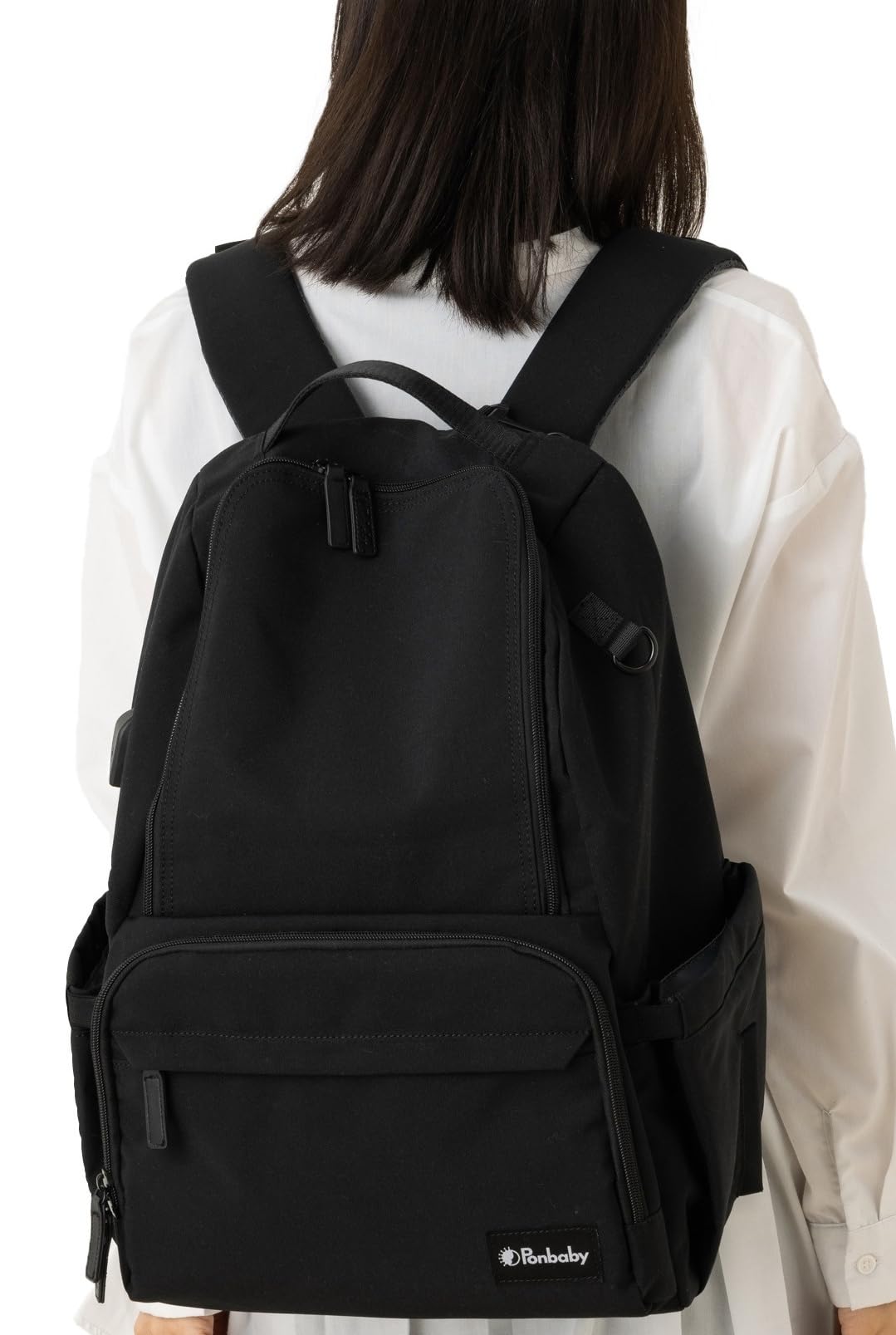 

Ponbaby 27L Mother s Backpack for Twins, Large Capacity, Lightweight, Multifunctional, with USB Port, Perfect Baby Gift (All Black)
