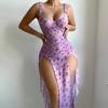European and American large-size sex underwear gathers to print slit skirt thong temptation pajama skirt