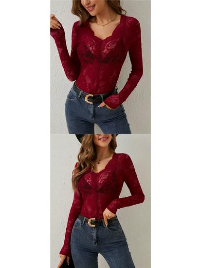 European & American Autumn/Winter Floral Lace Fan Top