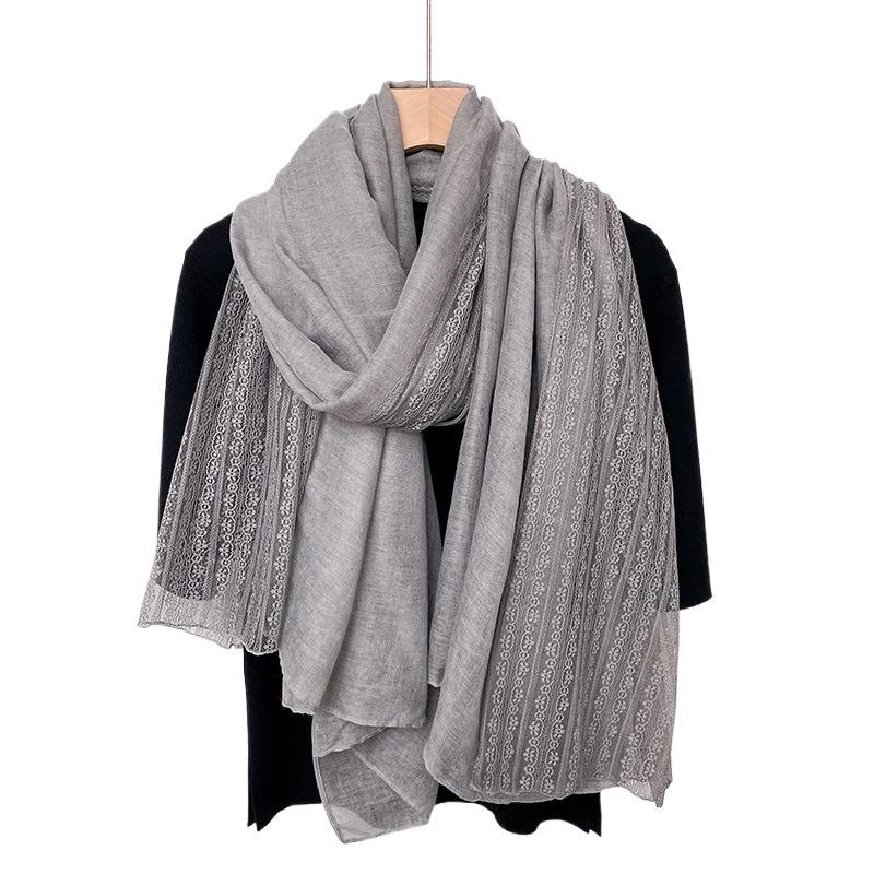 Spring and Autumn Lace Line Long Thin Scarf Japanese and Korean Women's Fashion Solid Color Shawl High-end Cotton and Line Scarf