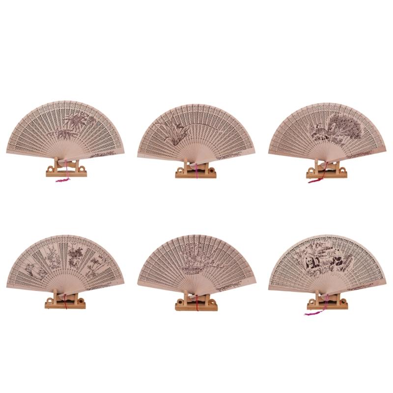 Exquisites Chinese Culture Handheld Fan Decorative Wood Handheld Folding Fan with Detailed Carving for Gift and Decors