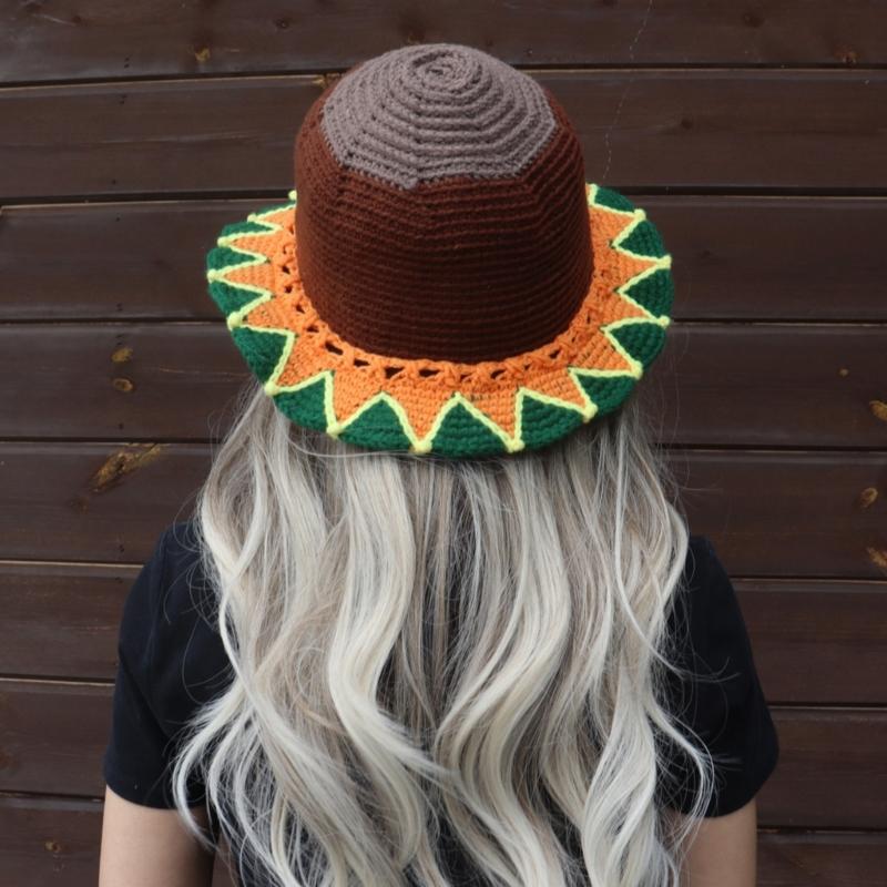 Crochet Fishing Hat Sunflower Bonnet Hat Women Photography Hat Beach Bucket Sun Hat Beachwear Spring Fishing Travel Hat
