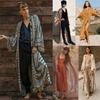 European-American Cotton Print Belted Cardigan Beach Cover-Up Dress
