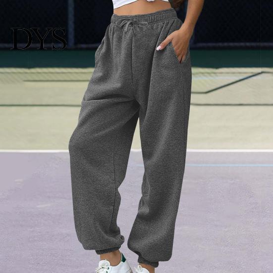 Women Commuting Pants Sweatpants Elastic High Waist Adjustable Drawstring Harem with Pockets Solid Color Loose Lounge Lambskin Fabric Casual