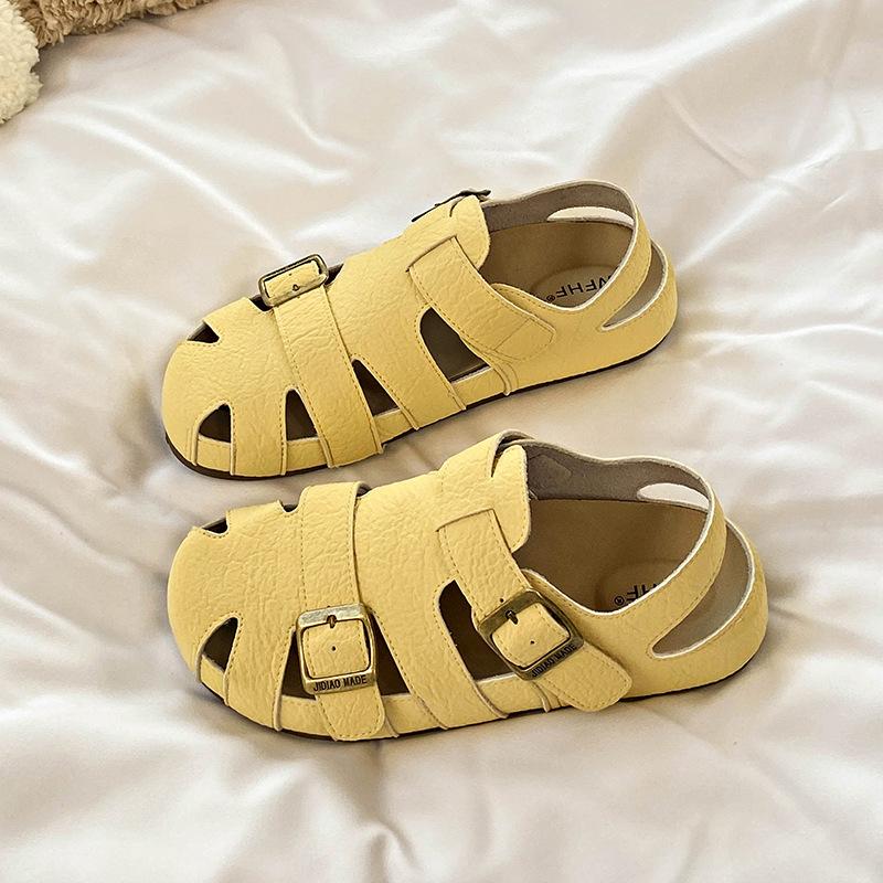 

Модная ретро имитация кожи полая сумка двойного ношения сандалии летние новые удобные универсальные сандалии-полушлепки 35 жёлтый