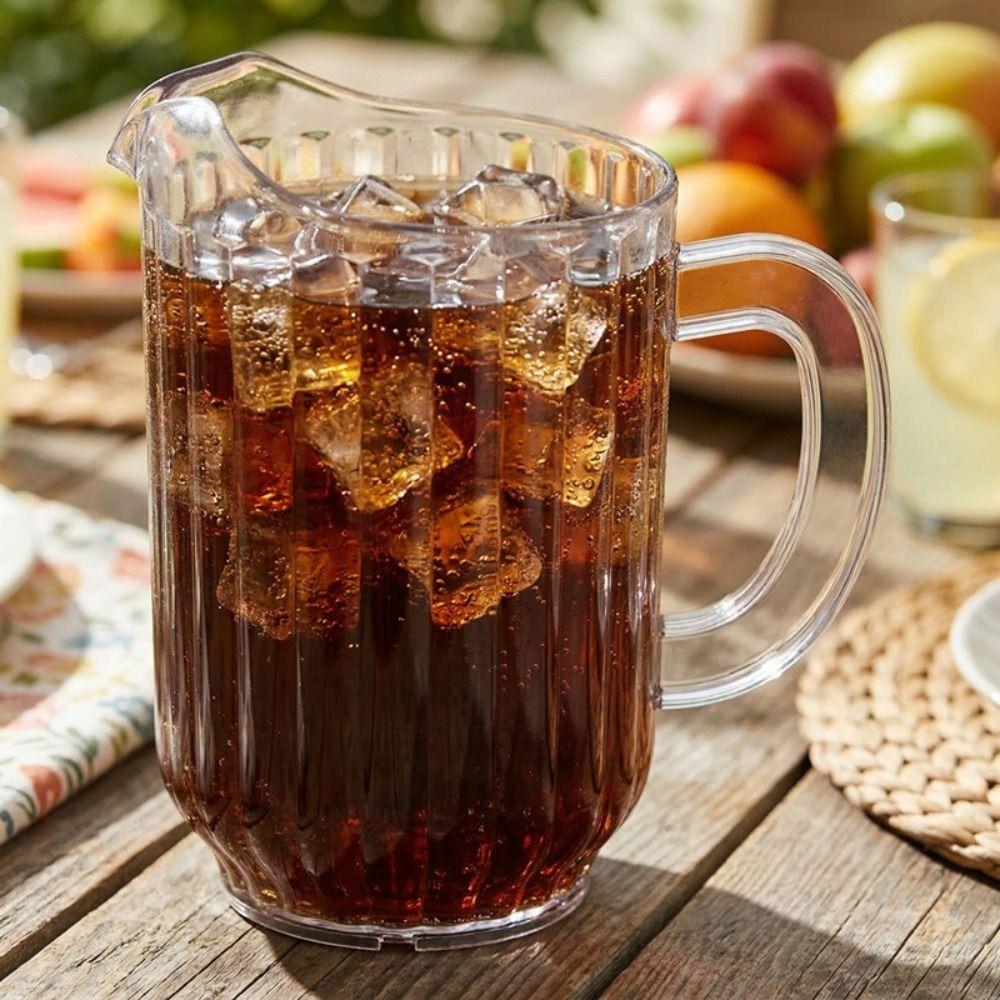 Transparent Striped Drink Pitcher Heat Resistant Cold Water Kettle Juice Jug  Dinning Table