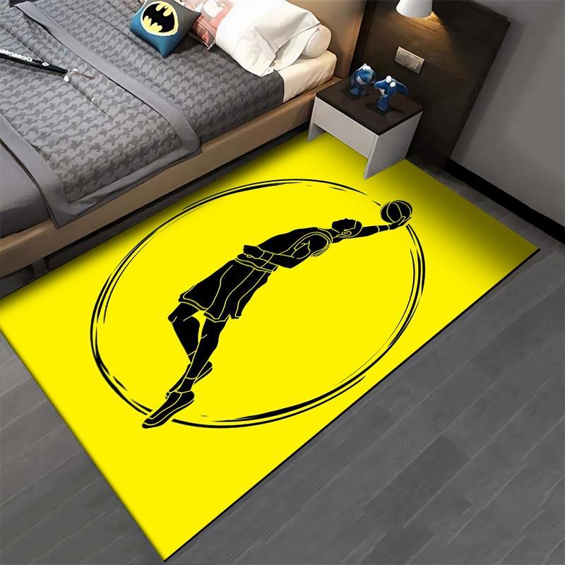 Basketball Player Silhouette Yellow Carpet Modern Sports Design Suitable for use as an anti-slip for living room bedroom sofas
