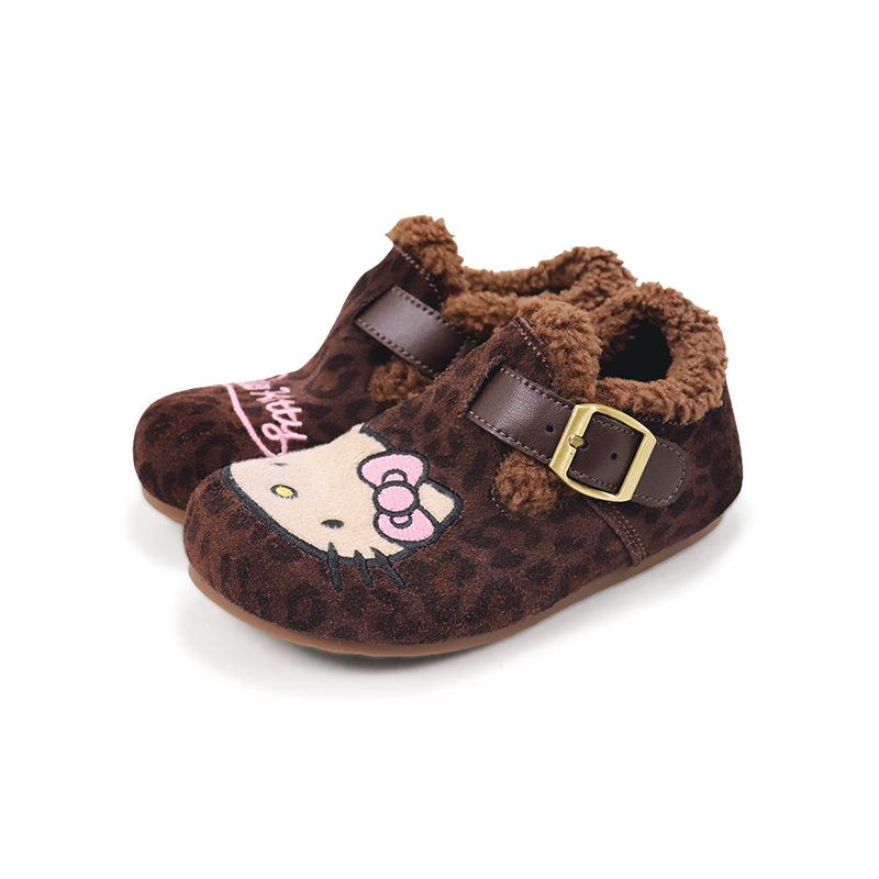 Kids  French Style Leather Cartoon Shoes: 2025 Autumn/Winter Warm Cotton Birkenstock for Girls 26 темный кофе