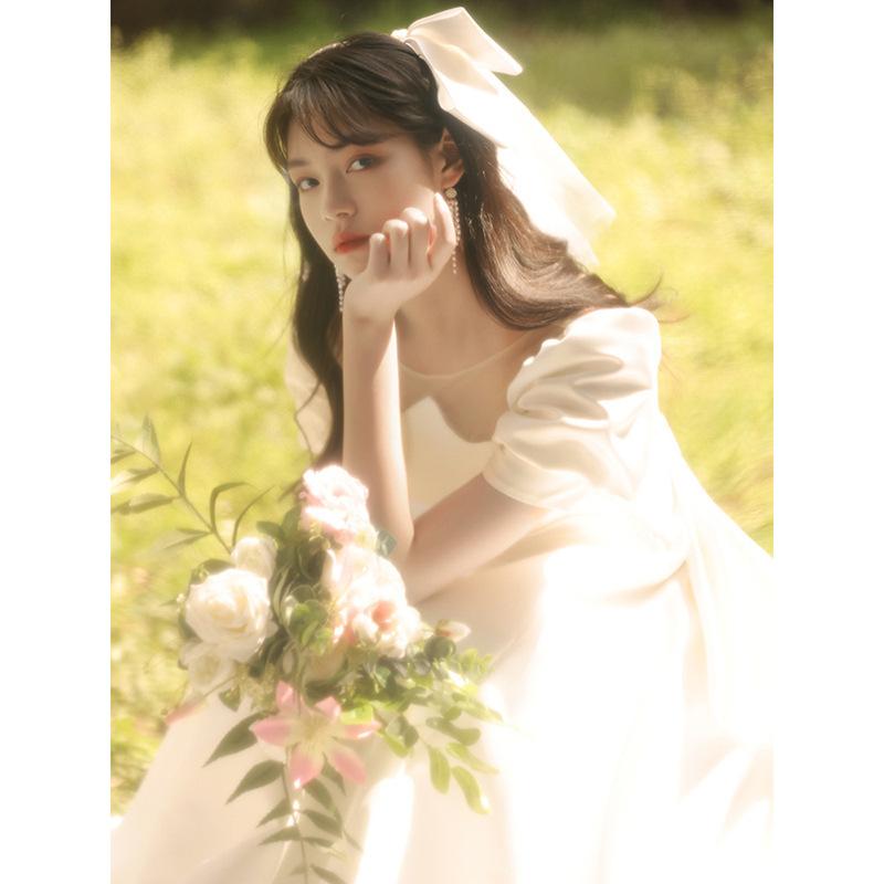 French Light Wedding Dress 1011 New Temperament Simple Satin Trailing Wedding Dress Return Door Dress Studio Photography Wedding Dress