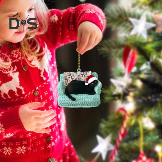 Christmas Cat Pendant Cartoon Cat with Santa Hat Ornament 2D Flat Acrylic Christmas Tree Decoration Cat Keepsake for Home Car Tree Decor